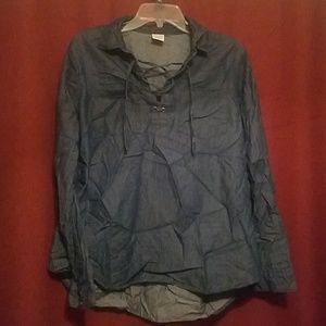 Large, long sleeve blue shirt